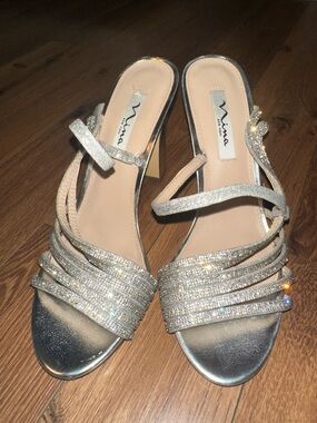 Nina Formal Strappy Sequin Sandal Heels. 10M